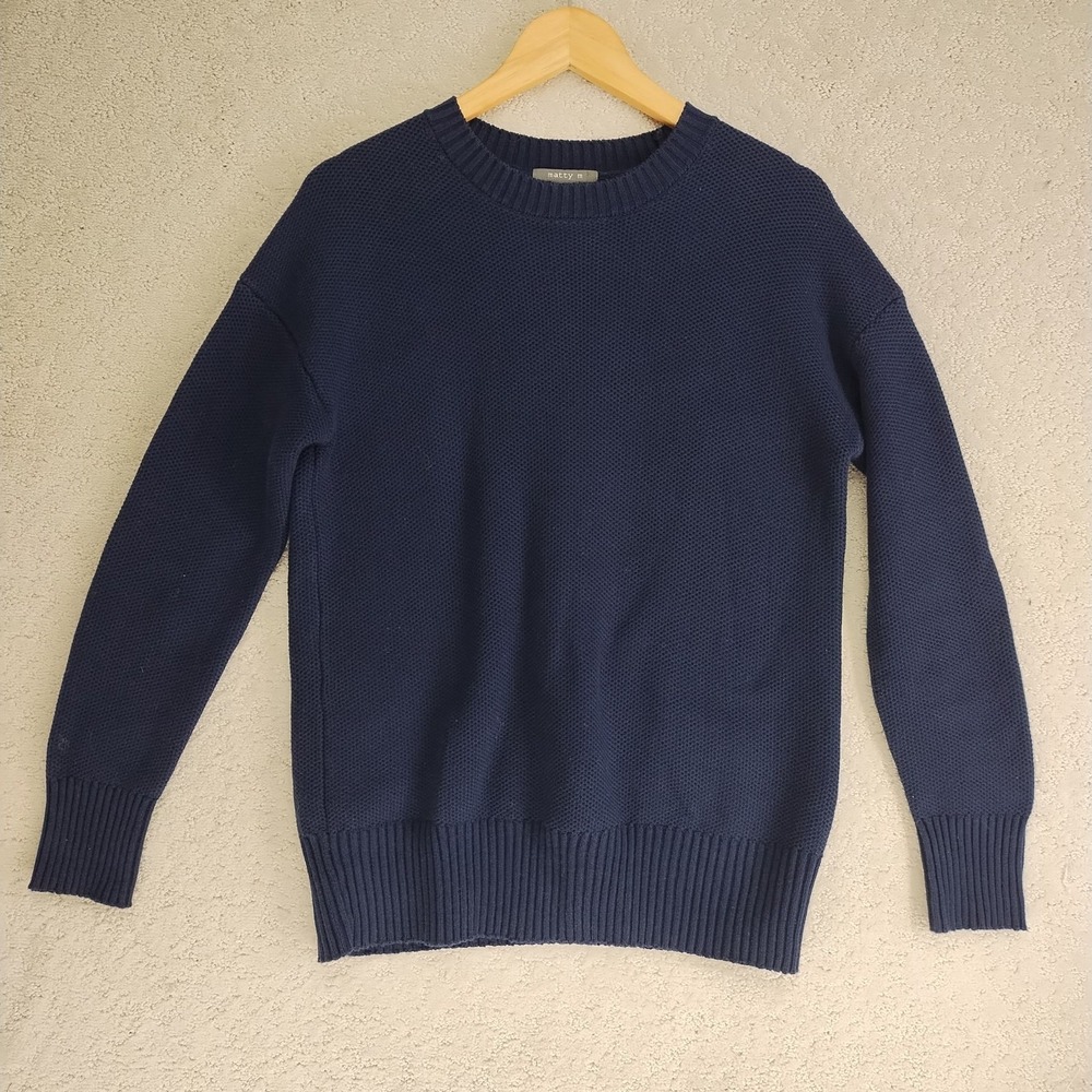 Matty M Sweater Womens XS Cotton Crewneck Navy Textured Knit Pullover Casual
